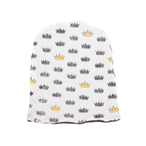 Crown Print Stretchy Organic Cotton Beanie - Moon Jelly