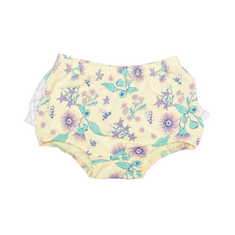Floral Bee Stretchy Organic Cotton Bloomer - Moon Jelly